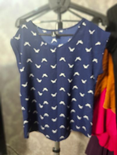 Izabel London Blue Blouse With White Bird Print