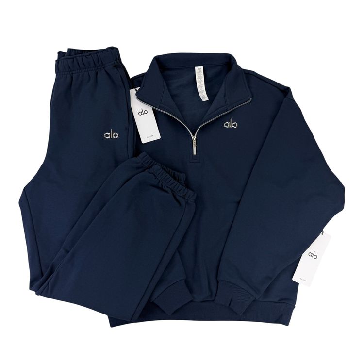 Alo Men’s Navy Full 1/4 Zip & Cuffed Bottoms Tracksuit image 1