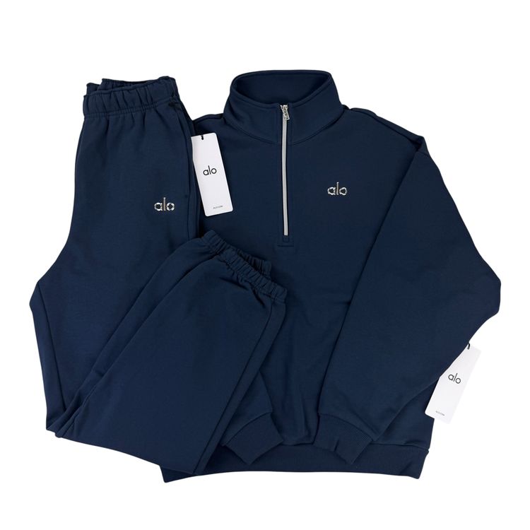 Alo Men’s Navy Full 1/4 Zip & Cuffed Bottoms Tracksuit imagen 3