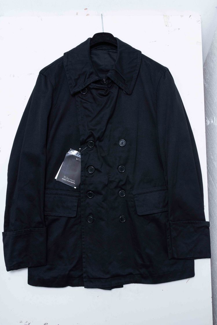 Y's for men Yohji Yamamoto Black Cotton & Inner Leather Pea Coat Jacket image 1
