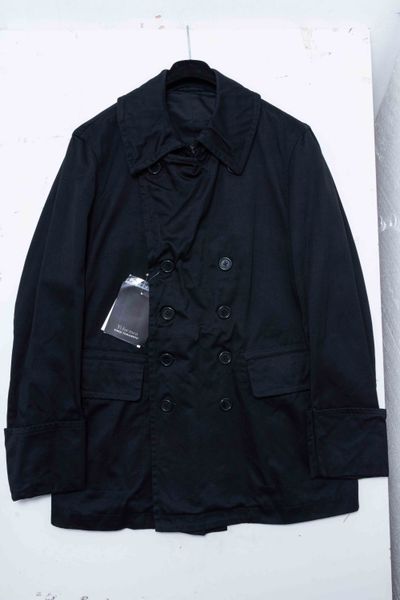 Y's for men Yohji Yamamoto Black Cotton & Inner Leather Pea Coat Jacket