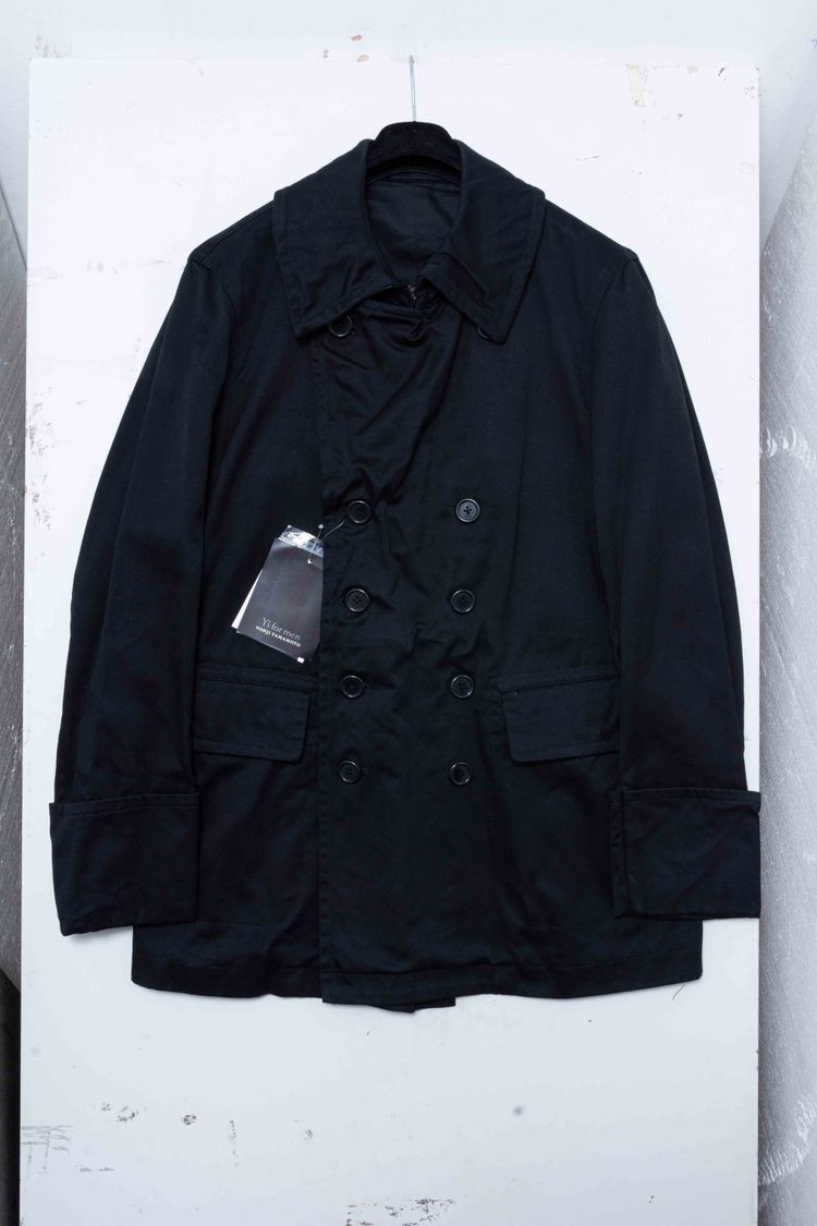 Y's for men Yohji Yamamoto Black Cotton & Inner Leather Pea Coat Jacket image 14