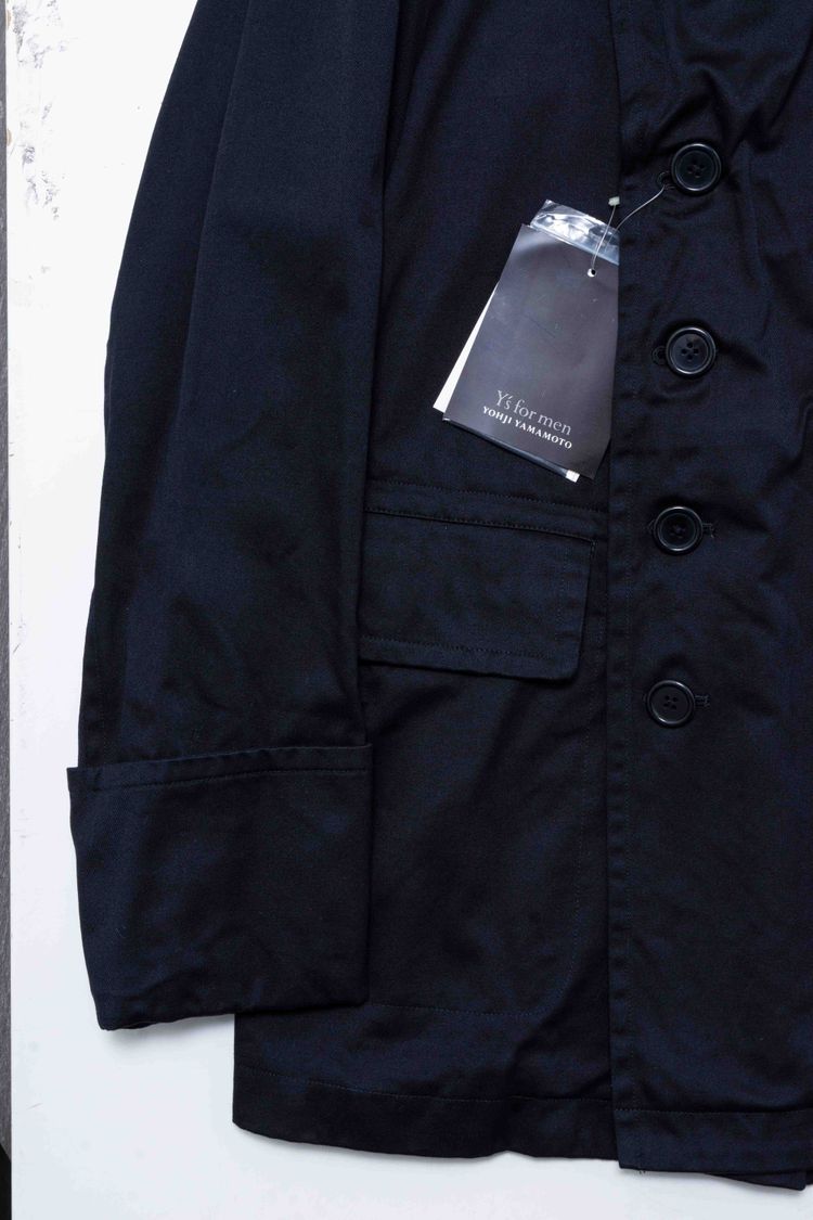 Y's for men Yohji Yamamoto Black Cotton & Inner Leather Pea Coat Jacket image 2