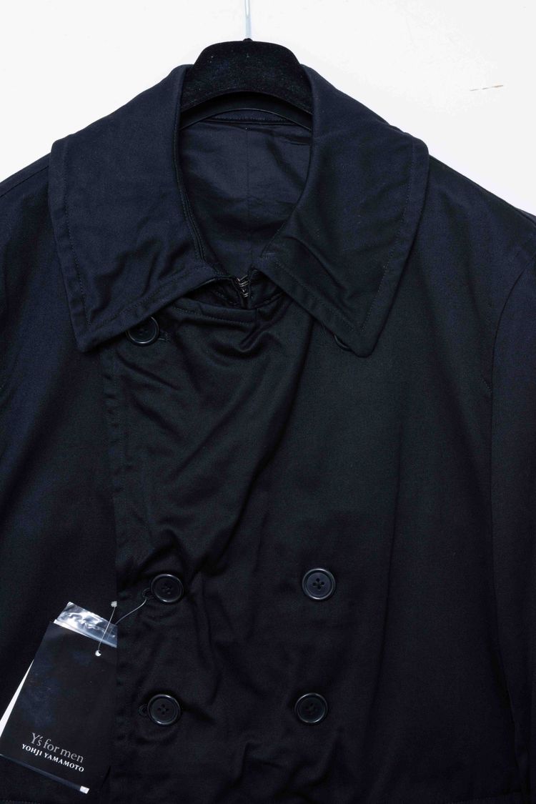 Y's for men Yohji Yamamoto Black Cotton & Inner Leather Pea Coat Jacket image 12