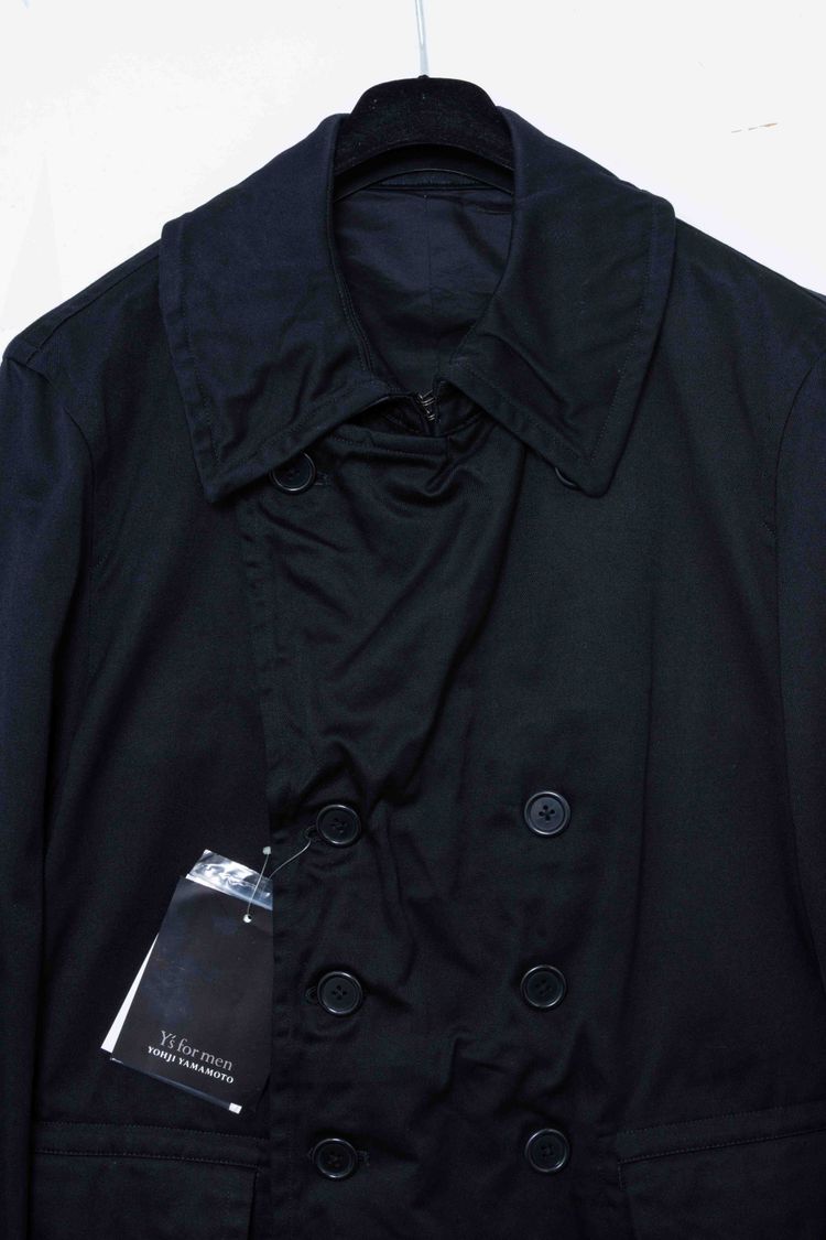 Y's for men Yohji Yamamoto Black Cotton & Inner Leather Pea Coat Jacket image 7