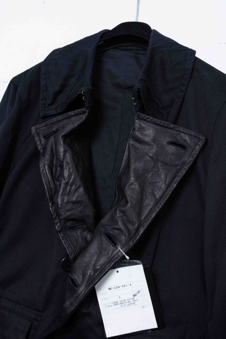 Y's for men Yohji Yamamoto Black Cotton & Inner Leather Pea Coat Jacket image 8