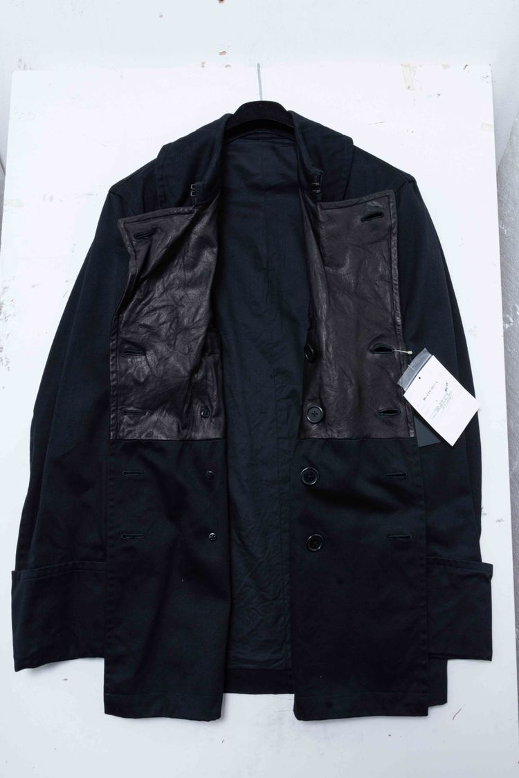 Y's for men Yohji Yamamoto Black Cotton & Inner Leather Pea Coat Jacket image 15