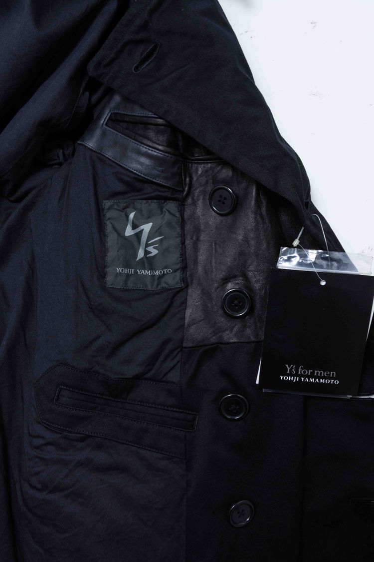 Y's for men Yohji Yamamoto Black Cotton & Inner Leather Pea Coat Jacket image 13