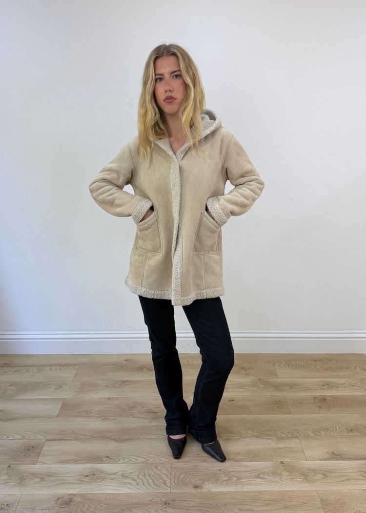 medium cream shearling coat image 1