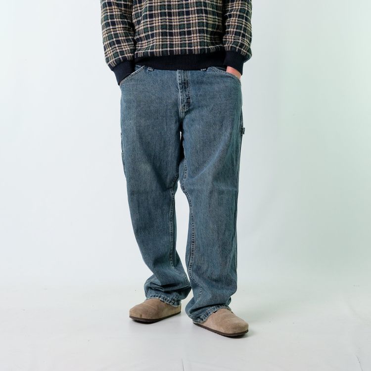 Blue y2ks Lee Denim Carpenter Baggy Jeans Pants (36x32) image 6