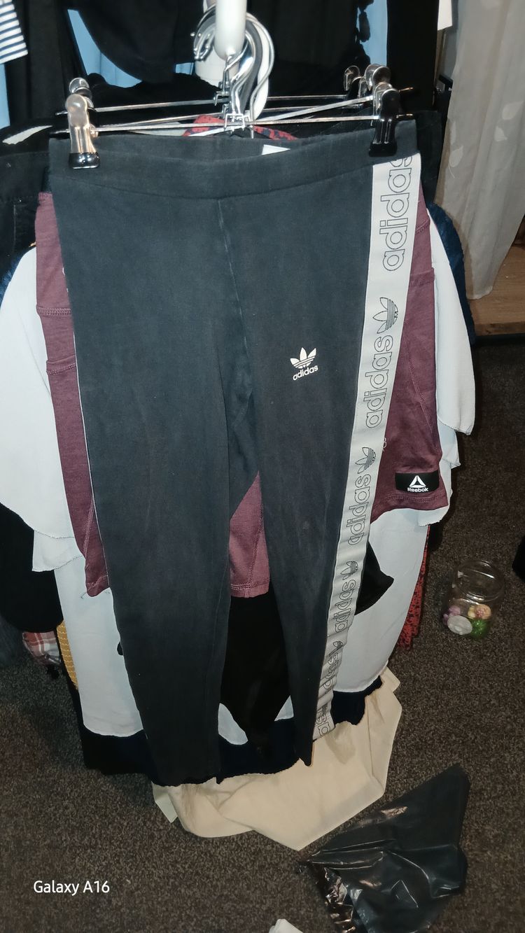 Adidas Black Leggings With Logo And Side Stripe