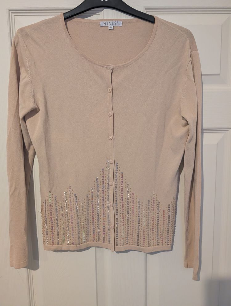 Misis Beige Cardigan With Sequin Embellishments