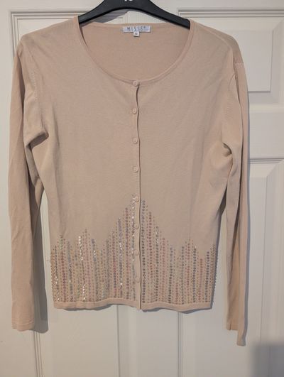 Misis Beige Cardigan With Sequin Embellishments