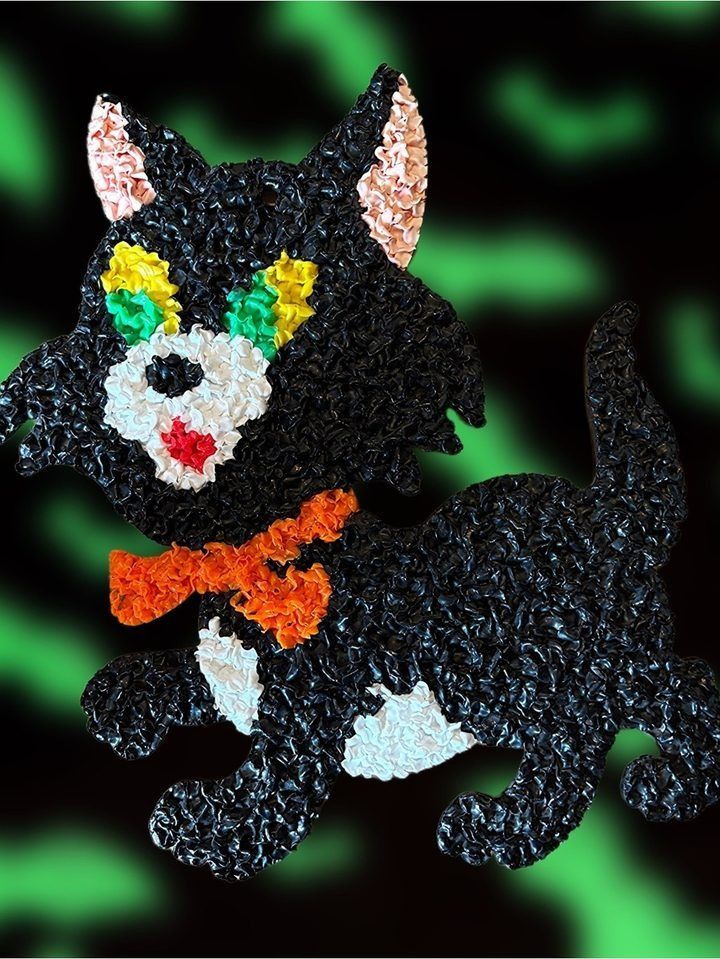 Black Cat Figurine With Orange Bow image 1