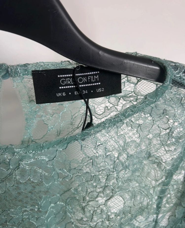 Girl On Film Green Lace Long Sleeve Top obraz 3