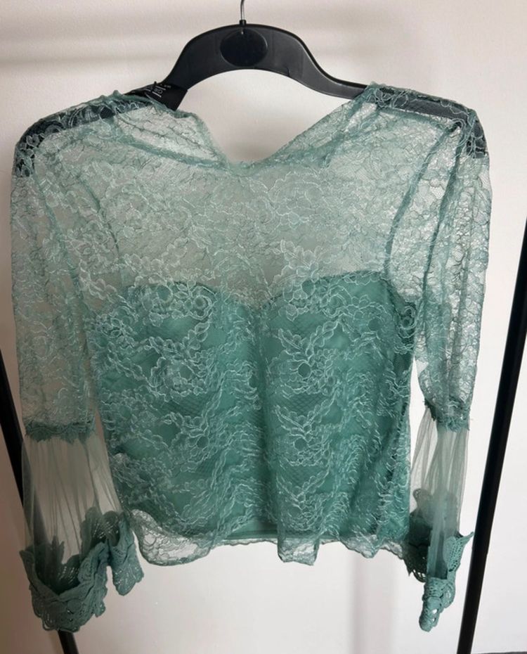 Girl On Film Green Lace Long Sleeve Top obraz 5