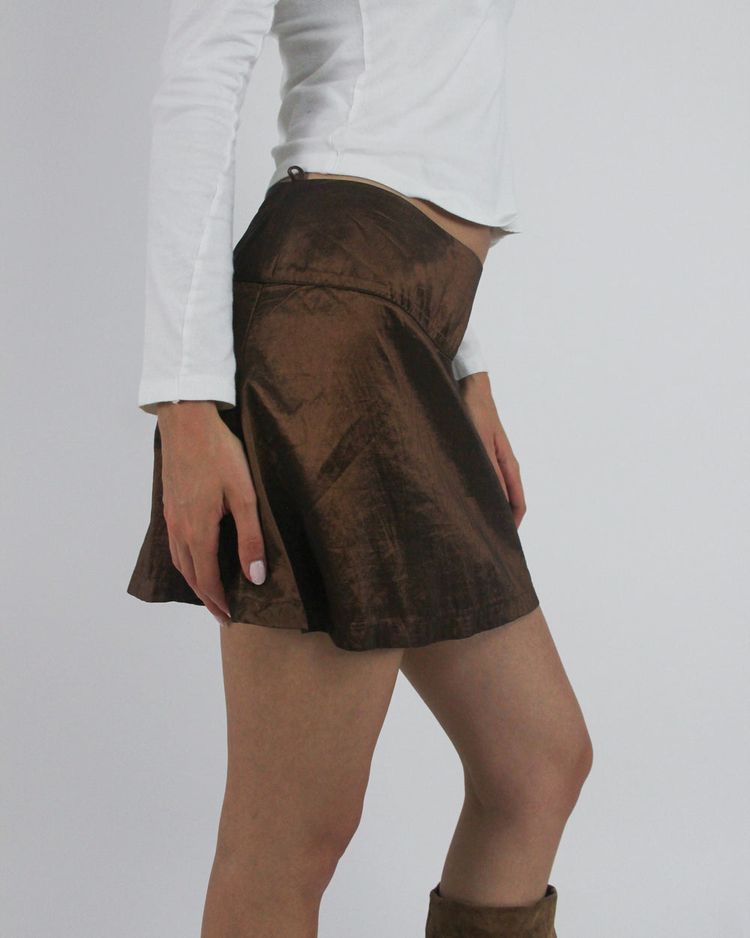 gossip girl drop | small brown satin-style a-line mini skirt 3