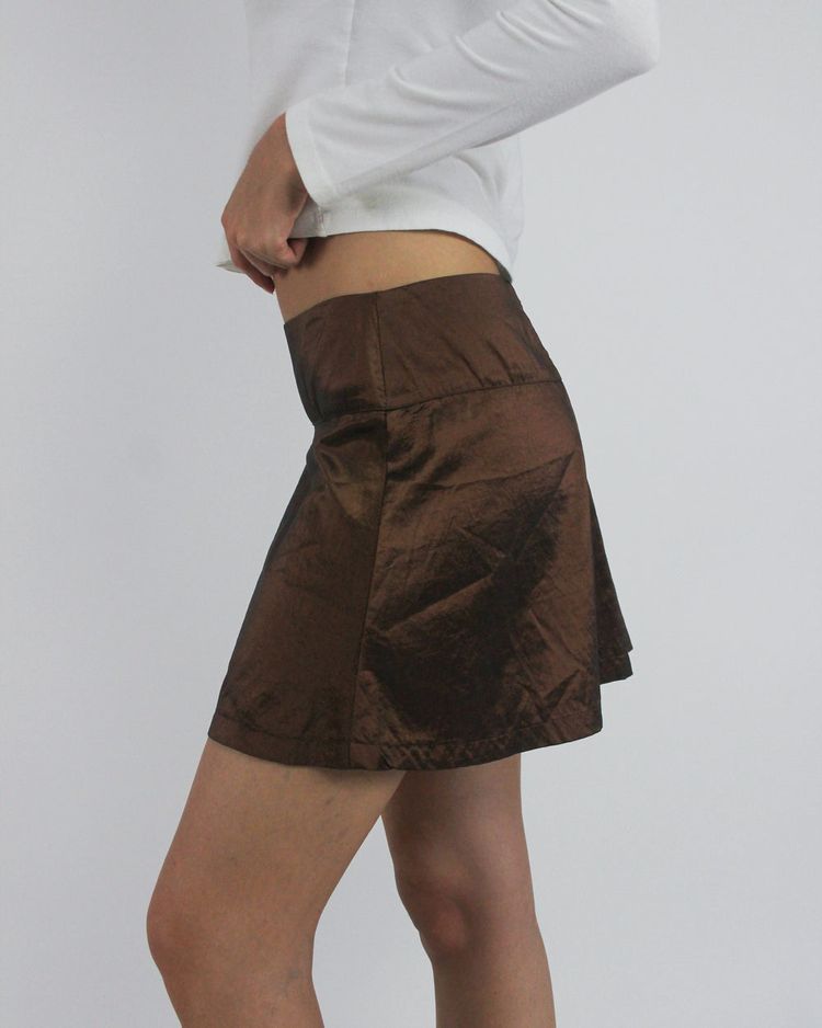 gossip girl drop | small brown satin-style a-line mini skirt 5