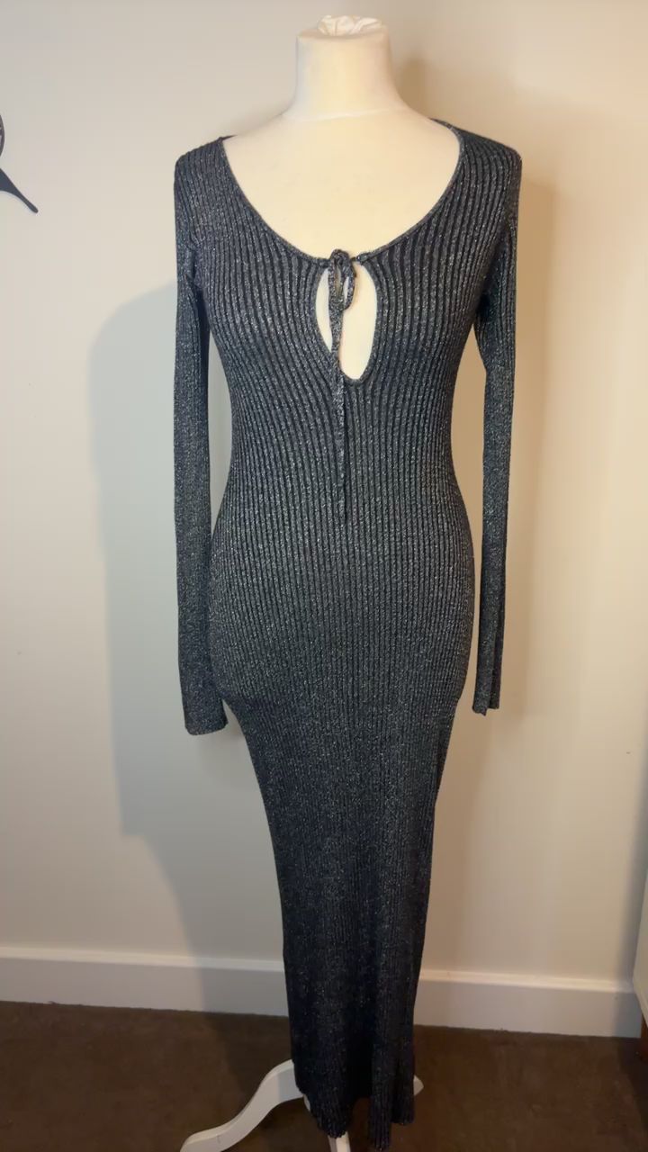 Asos Midi maxi Dress silver thread detail size 12 imagen 1