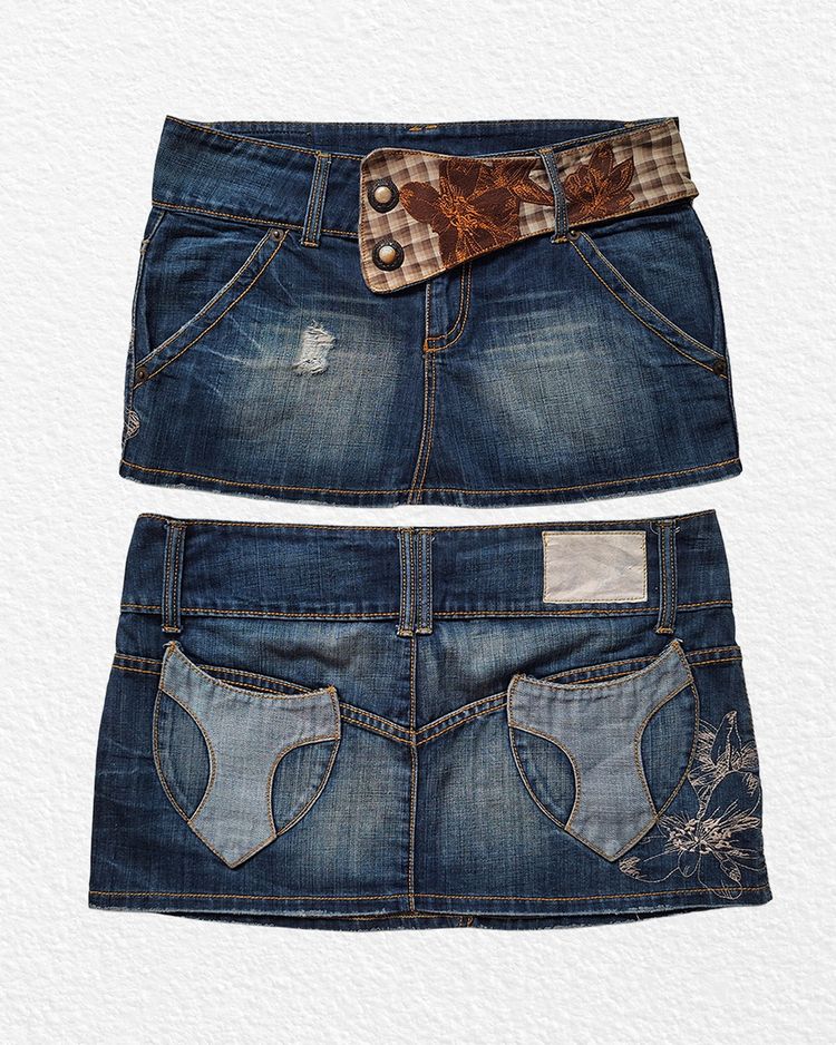 Denim Mini Skirt With Patchwork Belt