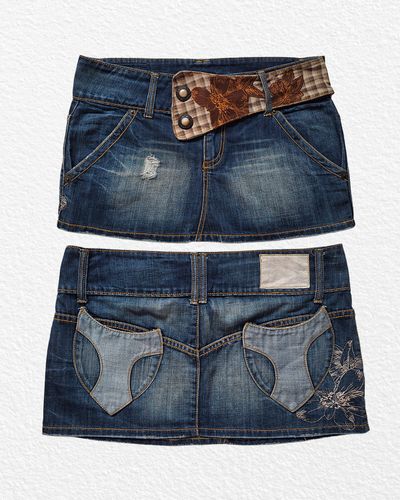 Denim Mini Skirt With Patchwork Belt