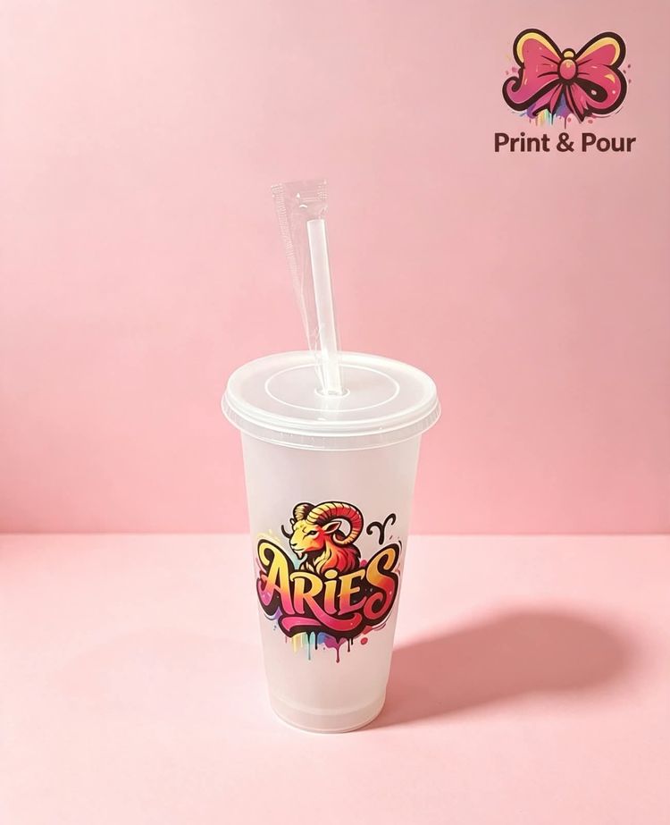 Aries Zodiac Plastic Cup With Straw image 1