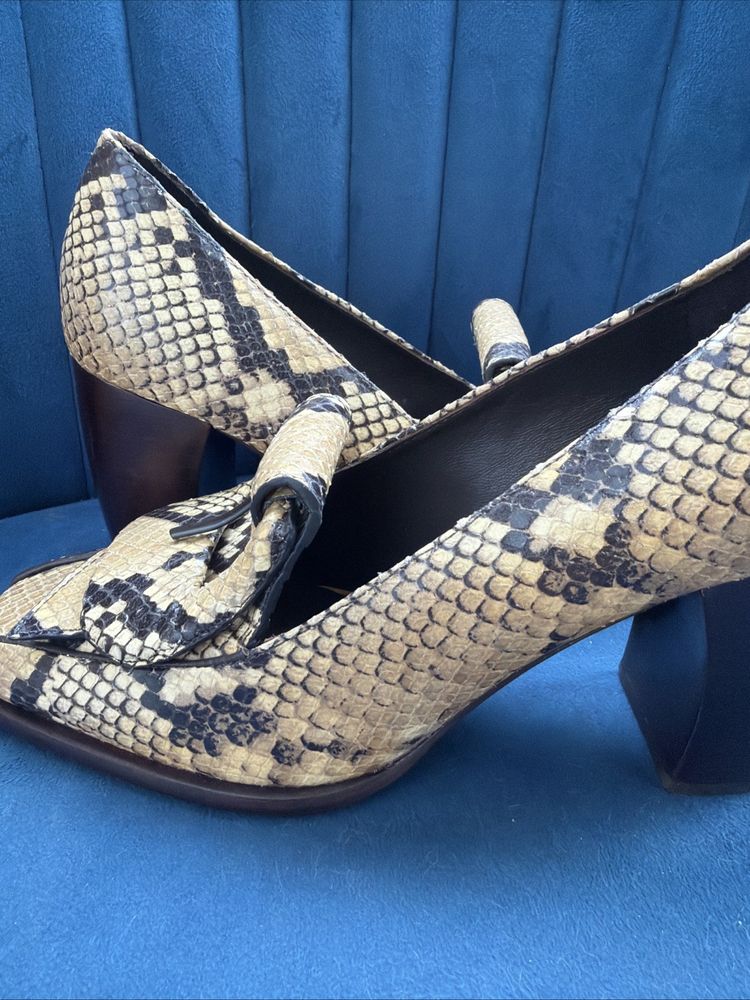 Tory Burch Buckle Heel Loafer In Stamped Snake Printed Leather Uk 3 BN image 7