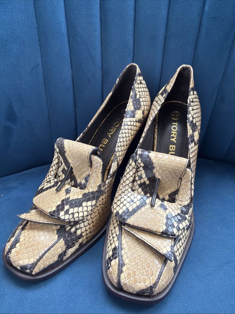 Tory Burch Buckle Heel Loafer In Stamped Snake Printed Leather Uk 3 BN image 1