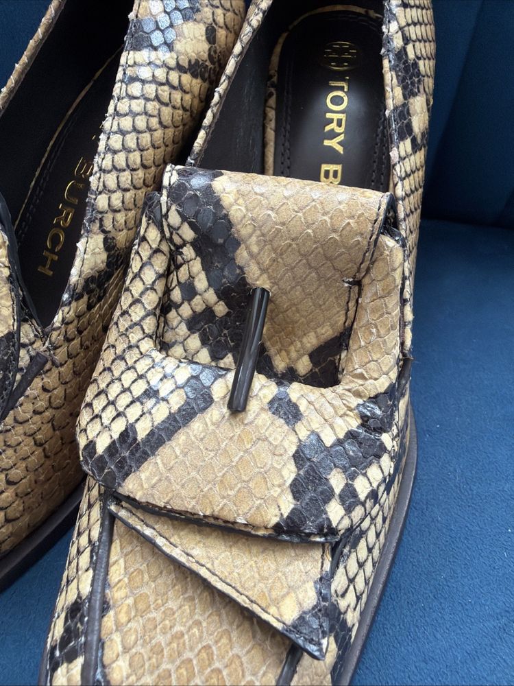 Tory Burch Buckle Heel Loafer In Stamped Snake Printed Leather Uk 3 BN image 2