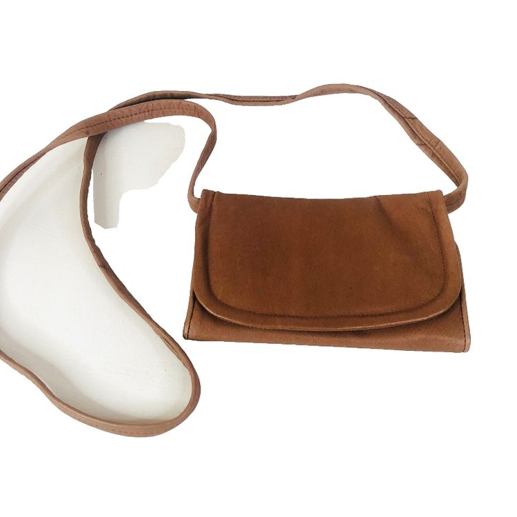 Unknown Tan Genuine Leather Small Folding Crossbody Bag Clutch Purse 18 X 11 cm product image