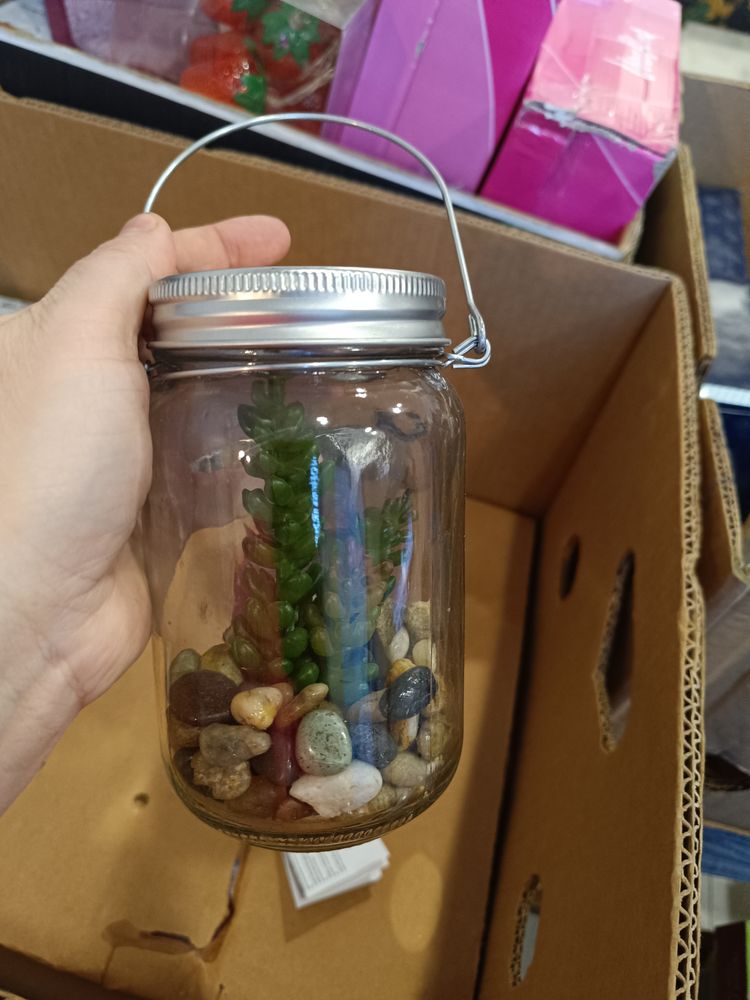 Glass Jar With Succulent And Stones