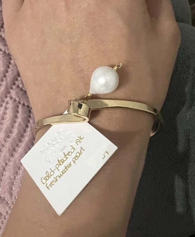 Gold-Plated 18K Bracelet With Freshwater Pearl Charm imagen 1