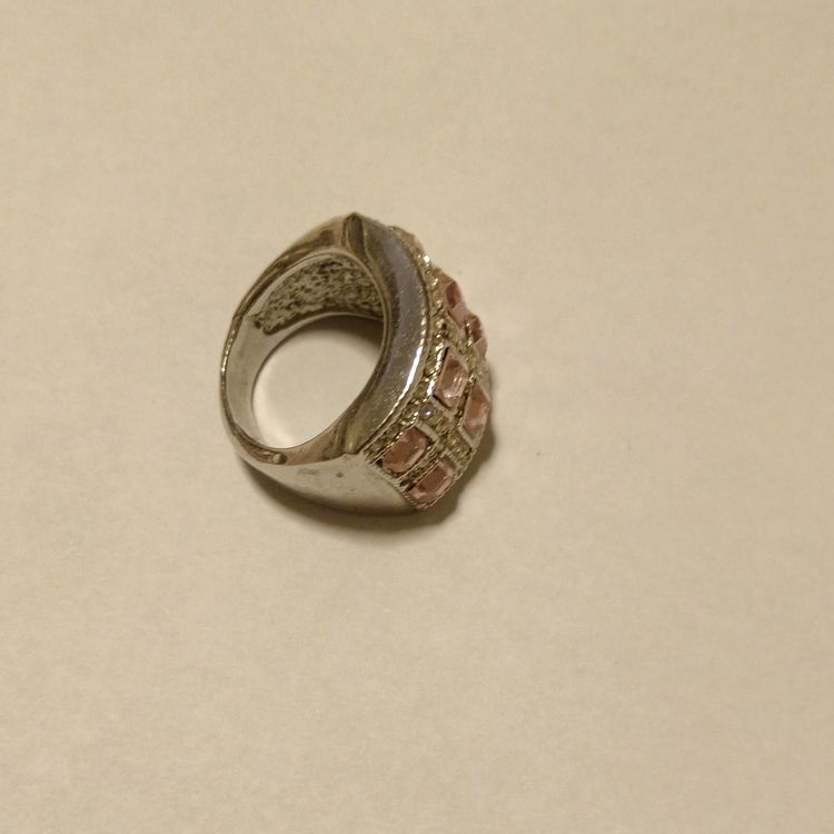 Silver-Tone Ring With Pink And Clear Stones image 3