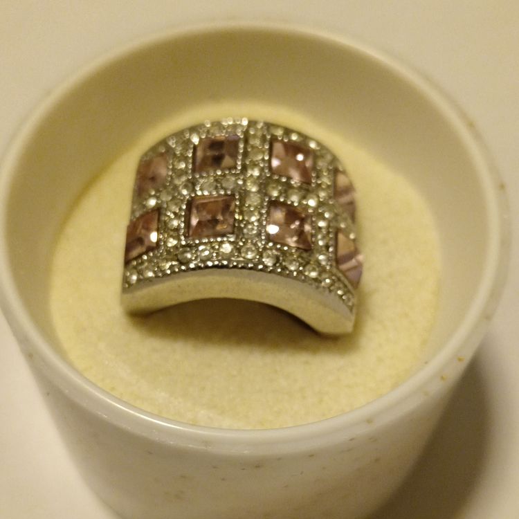 Silver-Tone Ring With Pink And Clear Stones image 1