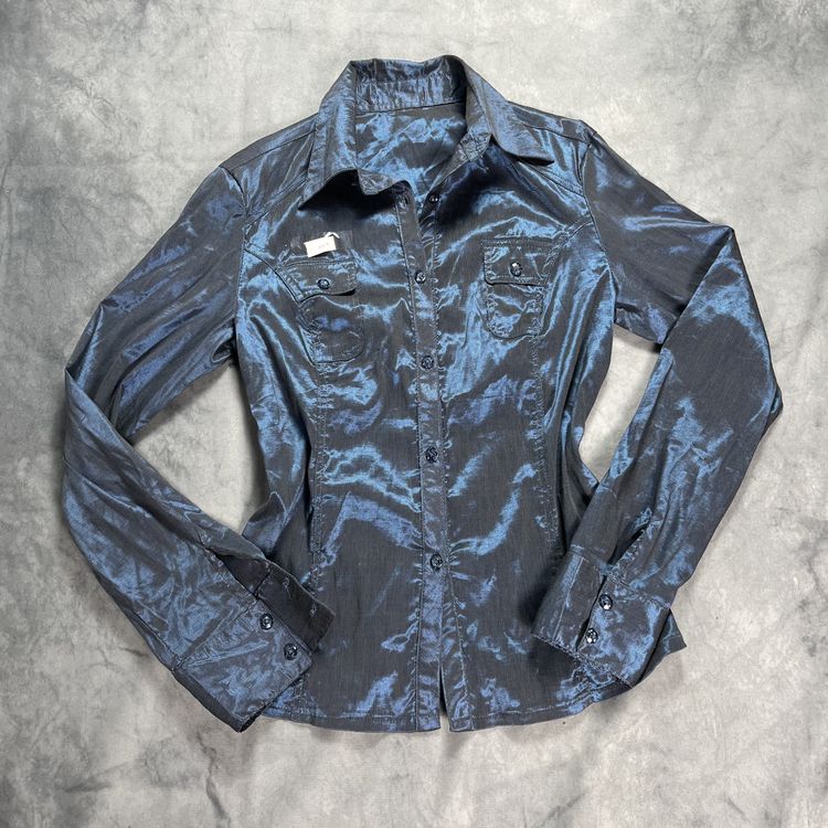 Other black shiny long sleeve button-up shirt product image