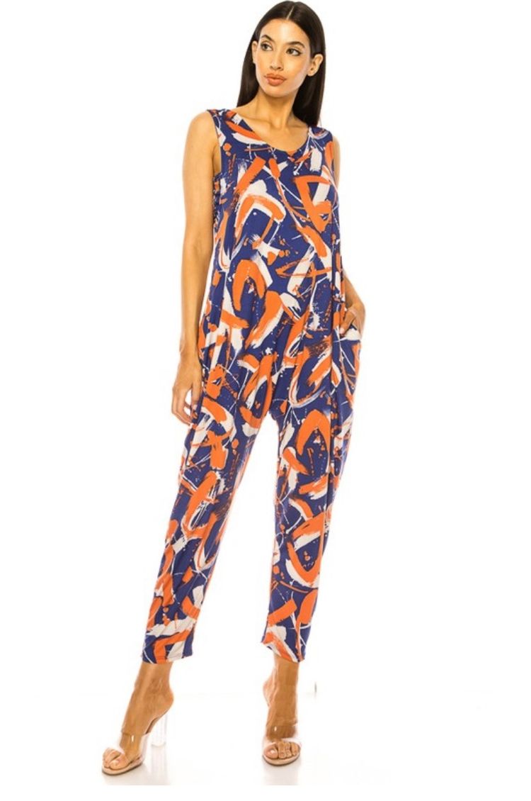 Abstract Print Sleeveless Jumpsuit