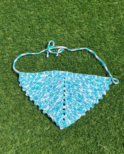 Crocheted Blue And White bandana