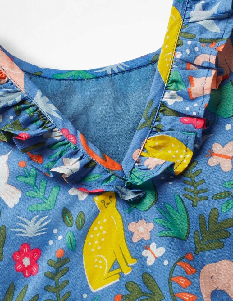 Other Mini Boden Girl's Jungle Ruffle Top in Blue Indian Jungle product image