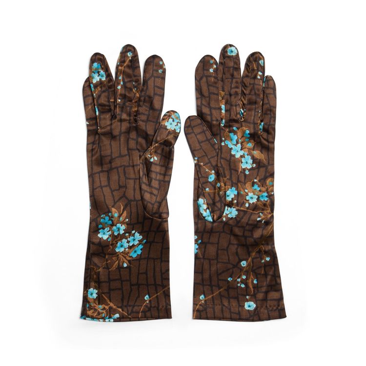 Immagine di 1990s Kenzo Brown and Blue Floral Gloves with Envelope 4