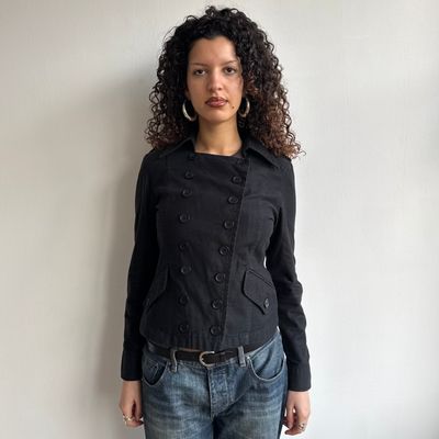 Black double breasted military peacoat - Size M