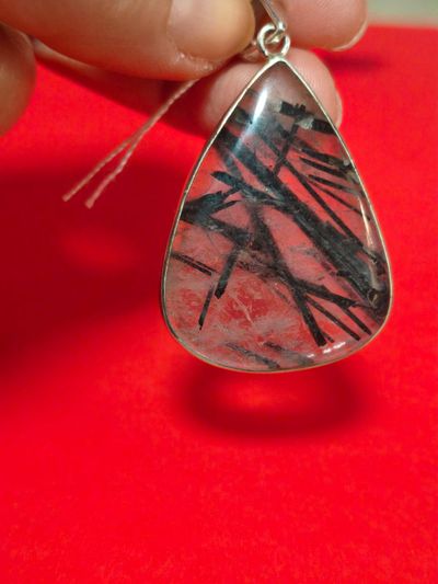 Colgante plata de LEY 925 - CUARZO CRISTAL CON TURMALINA-