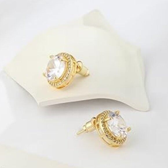 Gold Stud Earrings With Clear Stones