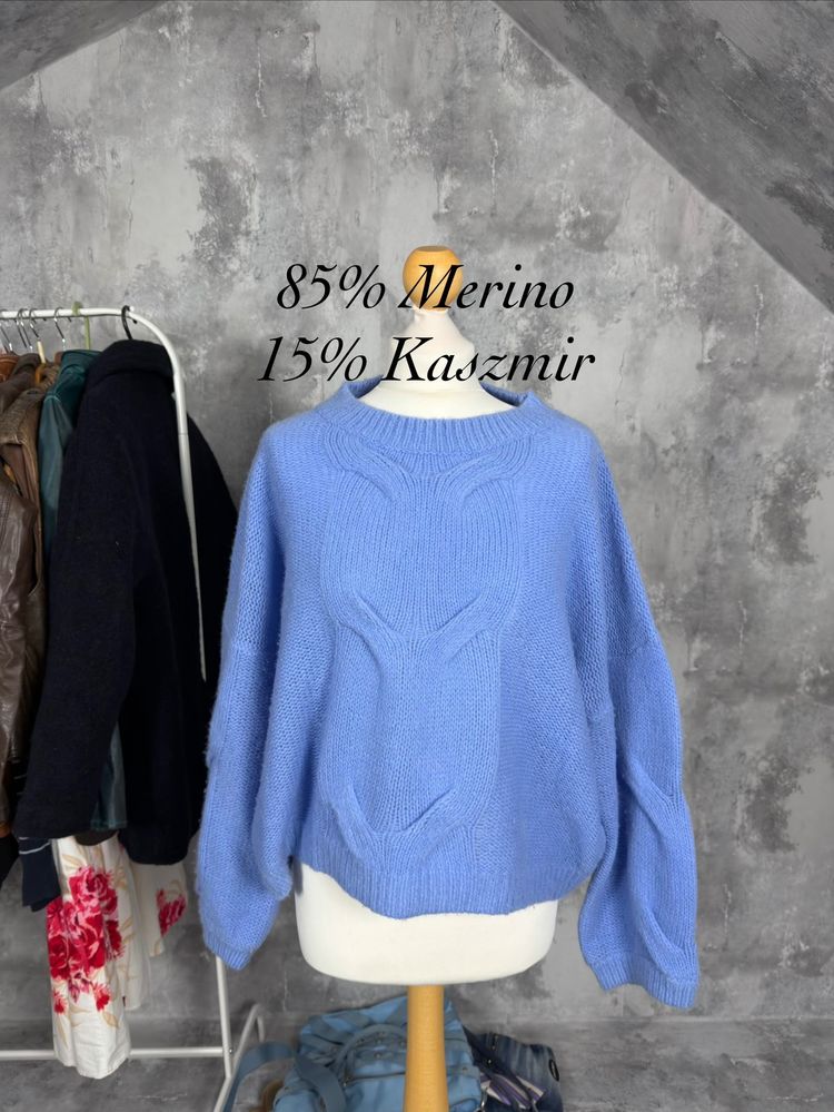 Sweter Merino Kaszmir M Blue Knitted Sweater