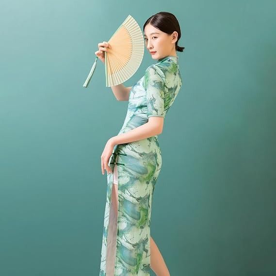 Green Patterned Cheongsam Dress image 3