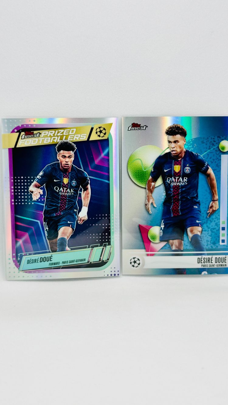 x2 - Desire Doue - PSG - Prized Footballers refractor + refractor - Topps Finest UCC 2025-26 image 1