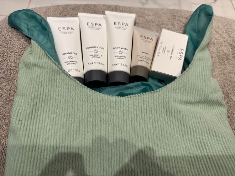 ESPA Glossy box bag with Espa Shampoo, Conditioner, Body Wash, And Skincare Set product image