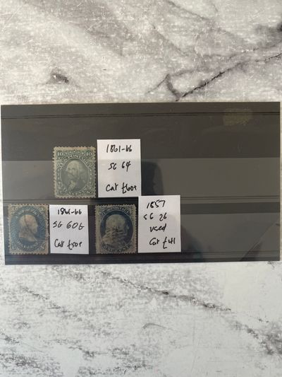 The presented set includes historical United States postage stamps from the 19th century.