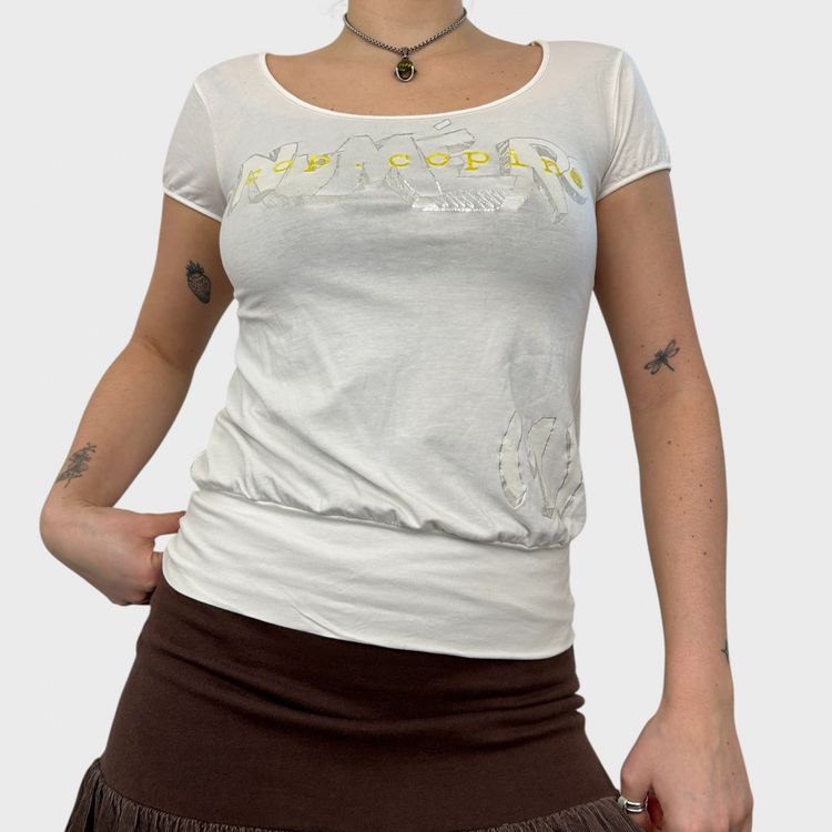 Cop Copine White Cinched Logo Top - S
