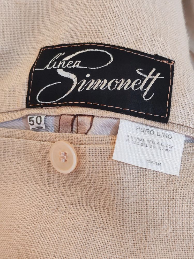 Completo uomo vintage in puro lino beige – Giacca doppiopetto e pantalone – Tg 50 image 7
