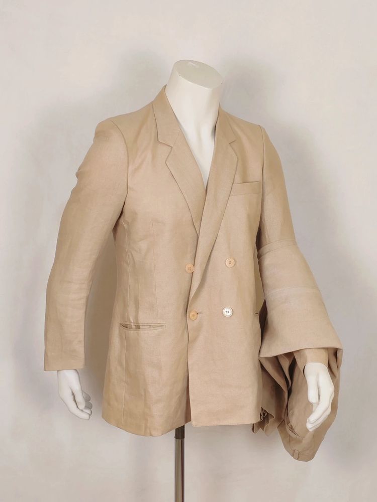 Completo uomo vintage in puro lino beige – Giacca doppiopetto e pantalone – Tg 50 image 3